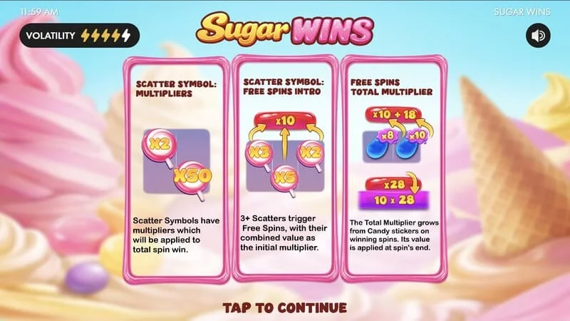 Sugar Wins - glavni izbornik slota