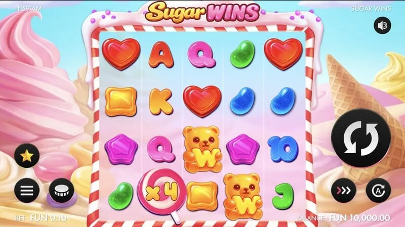 Sugar Wins - ekran za igru s bubnjevima 5x4